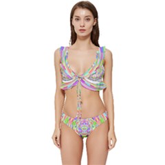 Circle T- Shirt Colourful Abstract Circle Design T- Shirt Low Cut Ruffle Edge Bikini Set