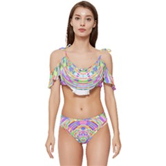 Circle T- Shirt Colourful Abstract Circle Design T- Shirt Ruffle Edge Tie Up Bikini Set	