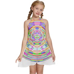 Circle T- Shirt Colourful Abstract Circle Design T- Shirt Kids  Halter Collar Waist Tie Chiffon Dress by maxcute