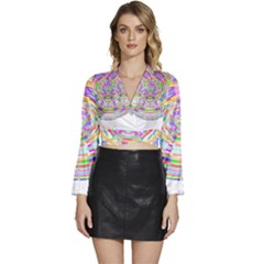 Circle T- Shirt Colourful Abstract Circle Design T- Shirt Long Sleeve Tie Back Satin Wrap Top