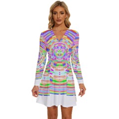 Circle T- Shirt Colourful Abstract Circle Design T- Shirt Long Sleeve Deep V Mini Dress  by maxcute