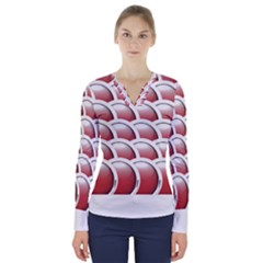 Circles Pattern T- Shirt Red Circles Pattern T- Shirt V-neck Long Sleeve Top by maxcute