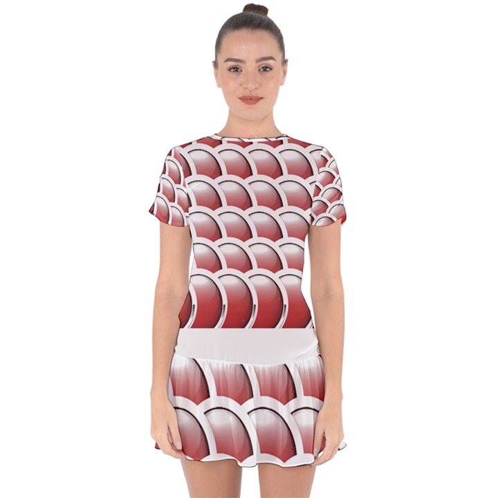 Circles Pattern T- Shirt Red Circles Pattern T- Shirt Drop Hem Mini Chiffon Dress