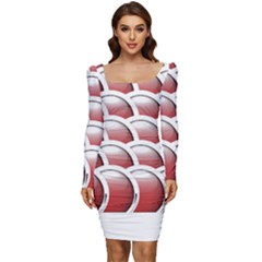 Circles Pattern T- Shirt Red Circles Pattern T- Shirt Women Long Sleeve Ruched Stretch Jersey Dress