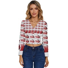 Circles Pattern T- Shirt Red Circles Pattern T- Shirt Long Sleeve V-neck Top