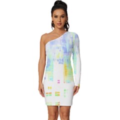 Cityscape T- Shirt Cityscape T- Shirt Long Sleeve One Shoulder Mini Dress