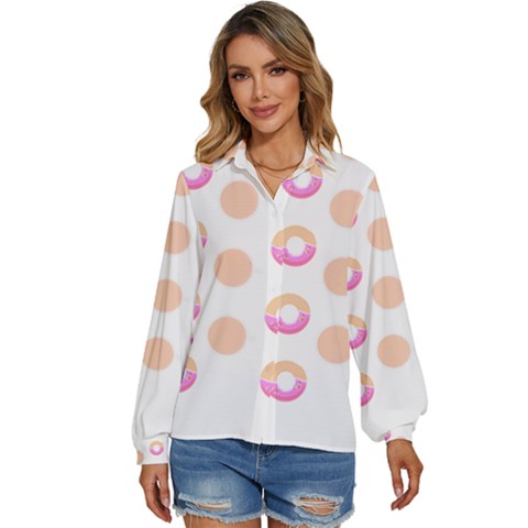 Coffee Donut Patterns T- Shirt Coffee & Donut Patterns T- Shirt Women s Long Sleeve Button Down Shirt by maxcute