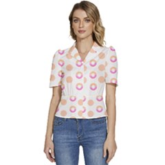 Coffee Donut Patterns T- Shirt Coffee & Donut Patterns T- Shirt Puffed Short Sleeve Button Up Jacket