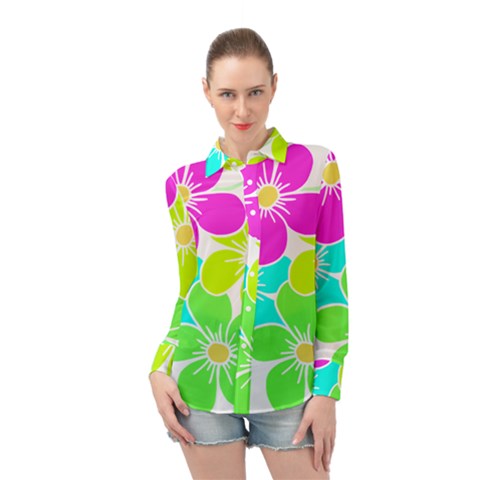 Colorful Flower T- Shirtcolorful Blooming Flower, Flowery, Floral Pattern T- Shirt Long Sleeve Chiffon Shirt by maxcute