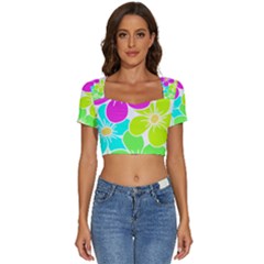 Colorful Flower T- Shirtcolorful Blooming Flower, Flowery, Floral Pattern T- Shirt Short Sleeve Square Neckline Crop Top 