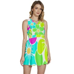 Colorful Flower T- Shirtcolorful Blooming Flower, Flowery, Floral Pattern T- Shirt Sleeveless High Waist Mini Dress