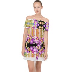 Colorful Flowers Pattern T- Shirt Colorful Wild Flowers T- Shirt Off Shoulder Chiffon Dress by maxcute