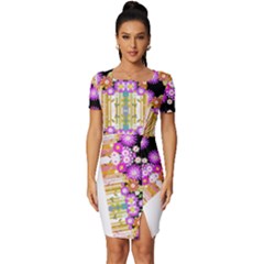 Colorful Flowers Pattern T- Shirt Colorful Wild Flowers T- Shirt Fitted Knot Split End Bodycon Dress by maxcute