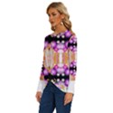 Colorful Flowers Pattern T- Shirt Colorful Wild Flowers T- Shirt Long Sleeve Crew Neck Pullover Top View2