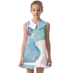 Colourful Pattern T- Shirt Colourful Watercolor Rainbow Bubbles T- Shirt Kids  Pilgrim Collar Ruffle Hem Dress