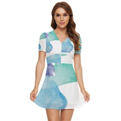 Colourful Pattern T- Shirt Colourful Watercolor Rainbow Bubbles T- Shirt V-neck High Waist Chiffon Mini Dress