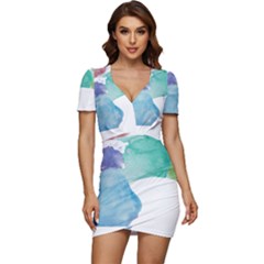 Colourful Pattern T- Shirt Colourful Watercolor Rainbow Bubbles T- Shirt Low Cut Cap Sleeve Mini Dress