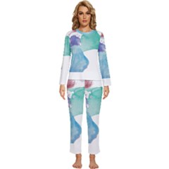 Colourful Pattern T- Shirt Colourful Watercolor Rainbow Bubbles T- Shirt Womens  Long Sleeve Lightweight Pajamas Set