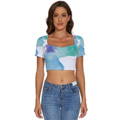 Colourful Pattern T- Shirt Colourful Watercolor Rainbow Bubbles T- Shirt Short Sleeve Square Neckline Crop Top 