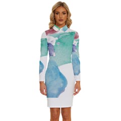 Colourful Pattern T- Shirt Colourful Watercolor Rainbow Bubbles T- Shirt Long Sleeve Shirt Collar Bodycon Dress