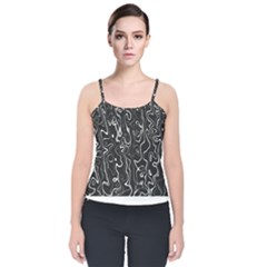 Cool Design Art T- Shirt Black And White Damascus Abstract Pattern T- Shirt Velvet Spaghetti Strap Top by maxcute