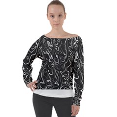 Cool Design Art T- Shirt Black And White Damascus Abstract Pattern T- Shirt Off Shoulder Long Sleeve Velour Top by maxcute