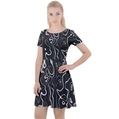 Cool Design Art T- Shirt Black And White Damascus Abstract Pattern T- Shirt Cap Sleeve Velour Dress  by maxcute