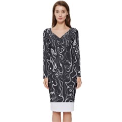 Cool Design Art T- Shirt Black And White Damascus Abstract Pattern T- Shirt Long Sleeve V-neck Bodycon Dress  by maxcute