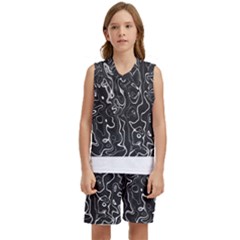 Cool Design Art T- Shirt Black And White Damascus Abstract Pattern T- Shirt Kids  Basketball Mesh Set