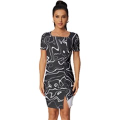 Cool Design Art T- Shirt Black And White Damascus Abstract Pattern T- Shirt Fitted Knot Split End Bodycon Dress