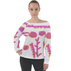 Pink Abstract Art Off Shoulder Long Sleeve Velour Top by Arttowear