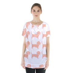 Dachshund Dog Pattern T- Shirt Brown Dachshund Dog Breed Cute Pattern T- Shirt Skirt Hem Sports Top by maxcute