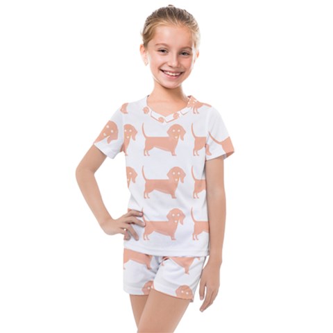 Dachshund Dog Pattern T- Shirt Brown Dachshund Dog Breed Cute Pattern T- Shirt Kids  Mesh Tee And Shorts Set by maxcute