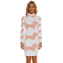 Dachshund Dog Pattern T- Shirt Brown Dachshund Dog Breed Cute Pattern T- Shirt Long Sleeve Shirt Collar Bodycon Dress