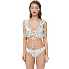 Daisy Flower T- Shirt Daisy Seamless Pattern - Daisy Flower, Floral Pattern T- Shirt Low Cut Ruffle Edge Bikini Set