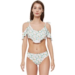 Daisy Flower T- Shirt Daisy Seamless Pattern - Daisy Flower, Floral Pattern T- Shirt Ruffle Edge Tie Up Bikini Set	