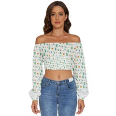 Daisy Flower T- Shirt Daisy Seamless Pattern - Daisy Flower, Floral Pattern T- Shirt Long Sleeve Crinkled Weave Crop Top