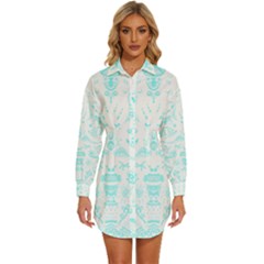 Deep Sea T- Shirt Deep Sea Food Chain Pattern (white) T- Shirt Womens Long Sleeve Shirt Dress