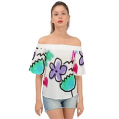 Hearts And Flowers Abstract Art Off Shoulder Short Sleeve Top by Arttowear