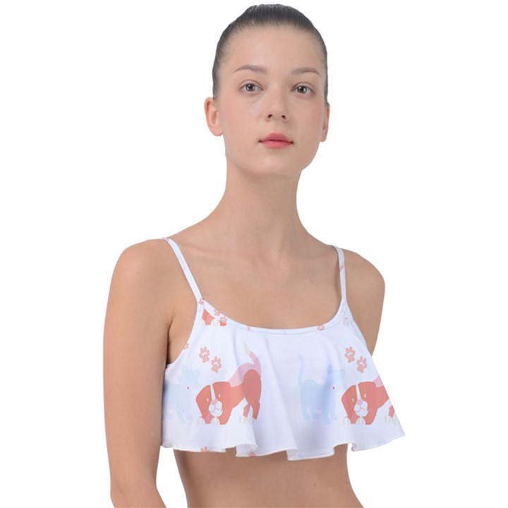 Dog And Cat Lover Pattern T- Shirtdog And Cat Lover Pattern T- Shirt Frill Bikini Top