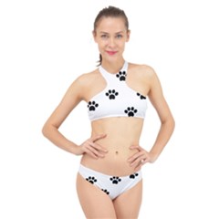 Dog Paw Print T- Shirt Paw Pattern 6 High Neck Bikini Set by maxcute