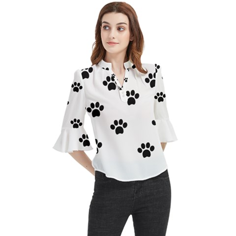 Dog Paw Print T- Shirt Paw Pattern 6 Loose Horn Sleeve Chiffon Blouse by maxcute