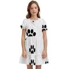 Dog Paw Print T- Shirt Paw Pattern 6 Kids  Puff Sleeved Dress by maxcute