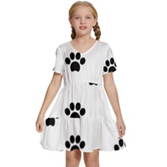 Dog Paw Print T- Shirt Paw Pattern 6 Kids  Short Sleeve Tiered Mini Dress