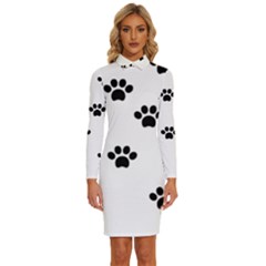 Dog Paw Print T- Shirt Paw Pattern 6 Long Sleeve Shirt Collar Bodycon Dress by maxcute