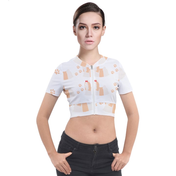 Dog Shih Tzu T- Shirtshih Tzu Dog Pattern T- Shirt Short Sleeve Cropped Jacket