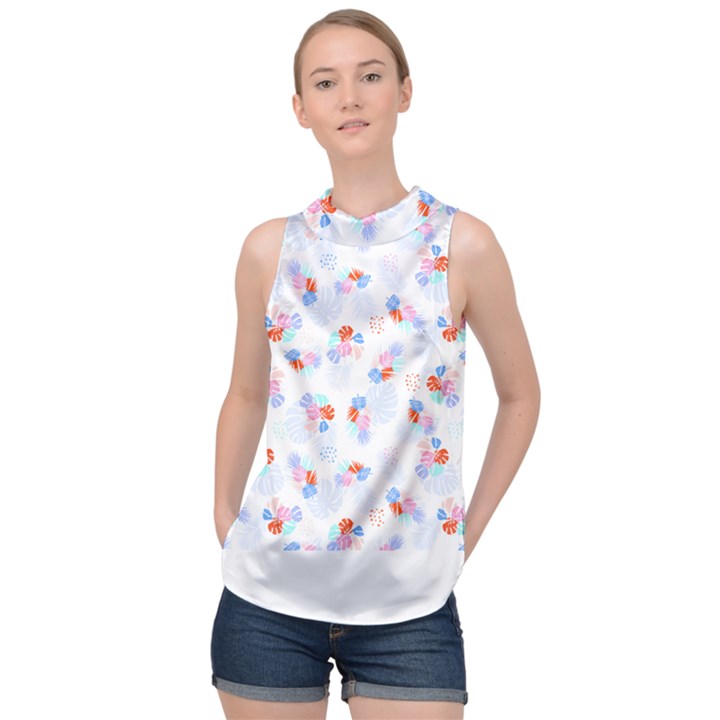 Exotic Flowers T- Shirt Modern Exotic Tropical Jungle Pattern T- Shirt High Neck Satin Top