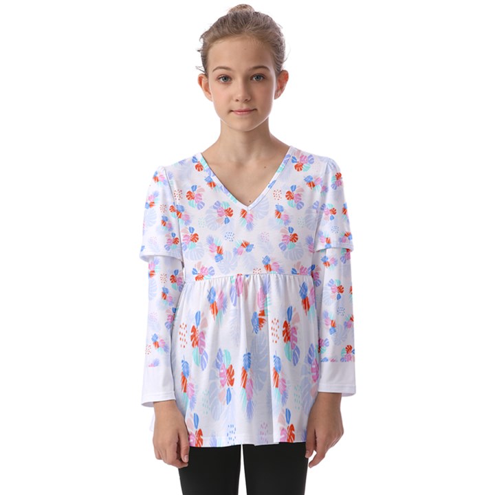 Exotic Flowers T- Shirt Modern Exotic Tropical Jungle Pattern T- Shirt Kids  V Neck Casual Top