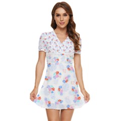 Exotic Flowers T- Shirt Modern Exotic Tropical Jungle Pattern T- Shirt V-neck High Waist Chiffon Mini Dress