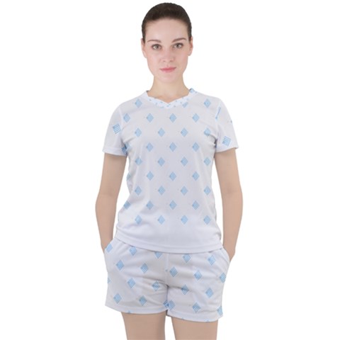 Fabric Pattern T- Shirt Blue Dark Striped Background T- Shirt Women s Tee And Shorts Set by maxcute